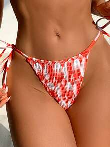 SHEIN Swim Bikini Set mit mehreren Stichelstichen und Schnürung, gestreift, Damen Lässig Strandurlaub Bademode Zweiteiler - Rot-Weiß - Übersicht 7