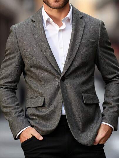 Manfinity Mode 男士休闲纯色西装外套，简约时尚日常穿着