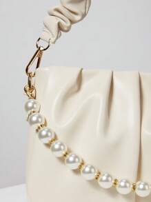 Faux Pearl Beaded Ruched Bag Winter Gifts - Beige - View 5