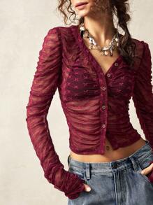 Bohemela Boho Solid Color Knitted Long Sleeve Slim Fit Top For Women