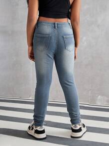 SHEIN Tween Girl' New Distressed Stretchy Skinny Jeans