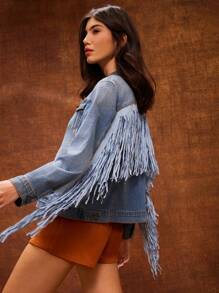 WESTFADE High Rise Western Faux Suede Star Studded Patch Two Tone Relaxed Western Cowgirl Music Festival Shorts - Medium Wash - View 1