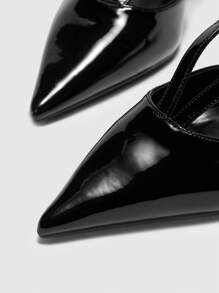 CUCCOO BIZCHIC Women's Pointed Toe Multi-Strap V-Design Slim High Heel Pumps, Elegant Solid Color Black Mirror Patent PU Leather Office Dress Shoes - Black - View 3