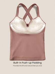 GLOWMODE Seamless Soft Push Up Bra Tummy Control Solid Straps Low Impact Yoga Daily - Redwood - View 2