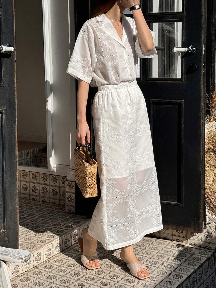 2pcs/Set Women Lace Collar Short Sleeve Top And Shorts, Casual And Fashionable For Daily Wear Summer