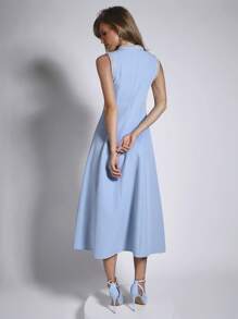 COSMINA Women's Mid-Length Dress Solid Color Sleeveless Simple Fashion Casual Daily,Business Casual Woman - Baby Blue - View 3