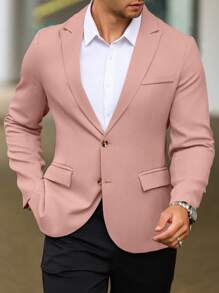 Manfinity Mode 1 件男士秋季立领长袖单排扣西装外套，适合通勤和日常穿着