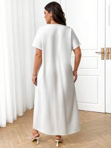 EMERY ROSE Plus Size Elegant Floral Print Side Slit Dress, Summer  رمضان Vestidos جلابيات جلابيات رمضان Vestidos Casuales Para Mujer فساتين العيد  رمضان Vestidos جلابيات جلابيات رمضان Vestidos Casuales Para Mujer فساتين العيد - White - View 2