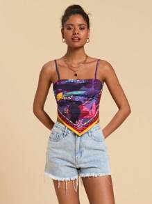 Travachic Tropical Print Bandana Hem Cami Top - Multicolor - View 5