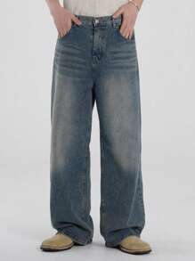 DAZY Fall Solid Blue Washed Blue Men's Jeans - Medium Wash - View 4