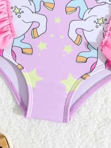 Baby Girl Unicorn Print Volanger Trim One-Piece Baddräkt - Rosa - Visa 6