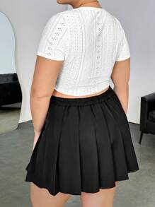 SHEIN EZwear Women Plus Size Textured Fabric Drawstring Front Solid Color T-Shirt For Summer