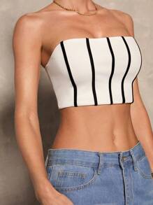 Glamine Top court bandeau ajusté rayé minimaliste pour femmes, décontracté et pour les vacances