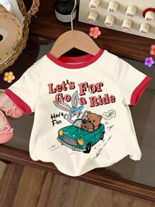 SHEIN Leap Crew Áo thun tay ngắn cổ tròn họa tiết xe hơi hoạt hình Mỹ cổ điển cho bé gái, phù hợp cho mùa xuân và mùa hè - Nhiều màu - Xem 4