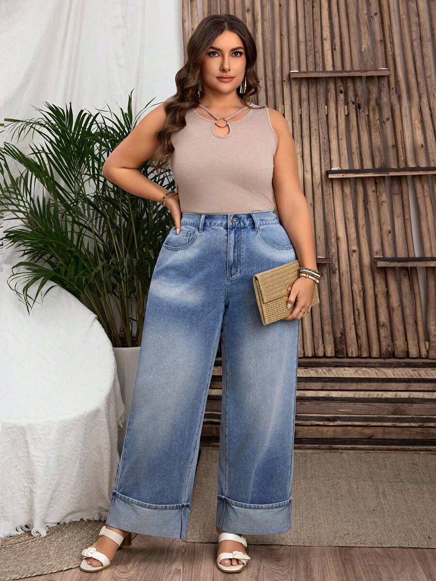 EMERY ROSE Große Größen Urlaub Lässig Verwaschen Locker Gerade Jeans