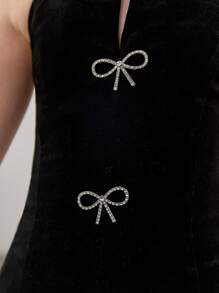 SHEIN 青少年女孩黑色针织水钻蝴蝶结装饰开衩露背时尚背心，适合 Y2K、返校季、母子装 - 黑色 - 查看 12