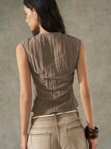 LYSMO Casual Minimalist Sleeveless Ruched Shirt