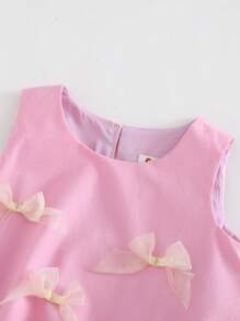 Cozy Pixies Newborn Baby Girl Bow Decor Round Neck Sleeveless Cinched Waist Dress