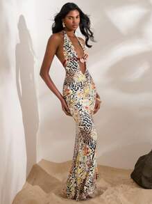 Opulessa Váy đuôi cá hở vai in họa tiết đan dành cho nữ - Màu vàng - Xem 4