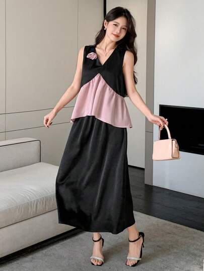 DAZY 2pcs Summer New Sundress Two-Piece Set, Contrast Color Elegant For Women