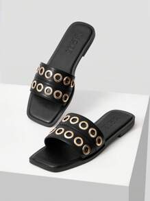 MOTF PREMIUM NEUE OUTDOOR DAMEN FLACHE SANDALEN MIT QUADRATISCHER ZEHENKAPPE, DAMEN CASUAL KOMFORTABLE PARTY PENDLER SOMMER DAMENSCHUHE MIT DICKER SOHLE UND RUTSCHFESTER SOHLE, DAMEN WEIHNACHTS- UND FRÜHLINGSSAISON SCHUHE - Schwarz - Übersicht 4