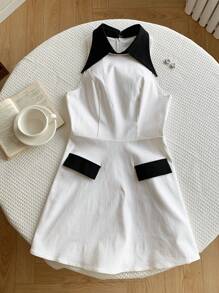 Comfortcana Vestido mini elegante de mujer sin mangas con bloques de color