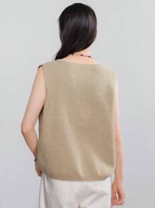 Dazy-Less Solid Simple Casual Sweater Vest Business Casual Woman Work Clothes - Khaki - View 5
