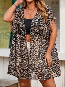 SHEIN VCAY Blouse à manches longues avec lien à la taille, imprimé léopard, pour femmes grandes tailles - Multicolore - Voir 6