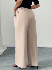 Elenzga 大码优雅简约纯色直筒阔腿修身松紧腰长款西装裤