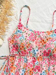 SHEIN Swim 女士高弹甜美碎花节日泳池派对比基尼套装，夏季海滩度假 - 彩色 - 查看 3