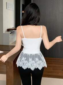 DAZY 女士蕾丝拼布荷叶边下摆吊带背心