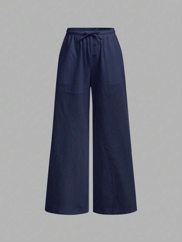 SHEIN Pantalones sueltos informales de unicolor con nudo de amarre para niña preadolescente