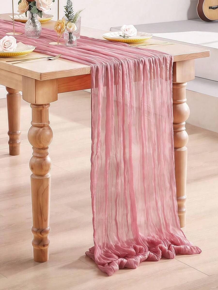 SHEIN 5 Stücke/1 Stück 90 cm * 180 cm rosa plissierter Tischläufer, faltbare Tischdecke, Geburtstagsdekoration, Hochzeitsdekoration, Festdekoration für Zuhause, Party Raum Tisch Dekoration Tischdecke, Tischläufer, einfarbige Tischdecke Valentinstag - Pink - Übersicht 1