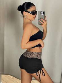 SHEIN ICON Pantaloni scurți de vară pentru femei, cu talie joasă, cu imprimeu leopard, cu șnur lateral, casual, pentru ținuta de zi cu zi - Multicolor - Vizualizare 6