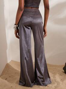 Opulessa Pantalones de pierna ancha con encaje guipur de contraste