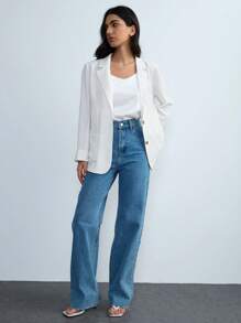 Chiquease 1 件女士竹纤维薄款西装外套，女士休闲百搭白色西装外套