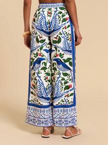 Travachic Tropical Flora And Fauna Printed Women's Wide Leg Pants Blue And White Printed Holiday Style Women's Clothing Summer Dresses For Women Women Maxi Dresses Long Summer Dresses For Women Vacation Women Maxi Dresses Spring Dresses For Women Women Maxi Dresses Dresses For Women Summer Women Maxi Dresses - Multicolor - View 2