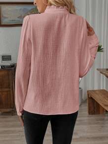 Chiquease Casual Versatile Solid Color Long Sleeve Shirt Fall Cloth For Women - Pink - View 2