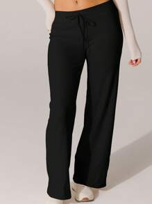 Aralina Leisurewear Soft Knit Texture High-Waisted Comfy Lounge Pants - Black - View 5