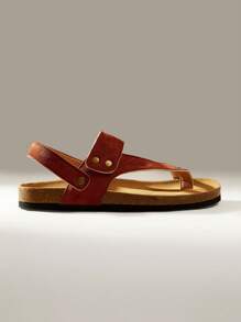 Solecia Giày sandal đế bằng quai mảnh màu nâu cho nữ, thoải mái cho mùa lễ, xuân/hè - màu nâu - Xem 1