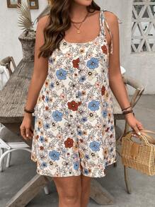 SHEIN VCAY Plus Size Floral Print Loose Fit Sleeveless Jumpsuit Summer Vacation Outfits Woman Spring Outfits St Patrick Beach Vacation Spring Break Western Spring Boho Rave Outfits Country Teacher Brunch Outfits For Women Old Money Minimalist Elegant Casual