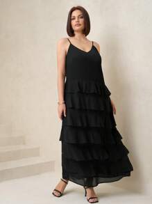 Chikora Plus Size Ruffle Hem Elegant & Romantic Camisole Dress