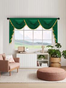 1 件橄榄绿和黄色珍珠装饰窗帘，意大利天鹅绒材料，欧式简约风格荷叶边，适用于客厅、卧室、厨房窗户和门装饰 - 彩色 - 查看 6