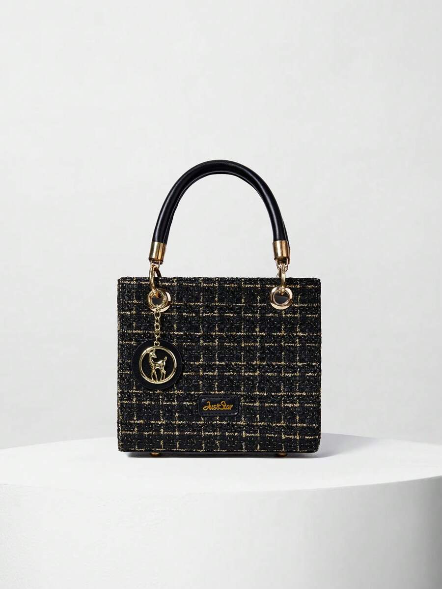 女士手提包，时尚黑色大容量斜挎包，优雅圣诞冬季礼物之选 - 黑色 - 查看 1