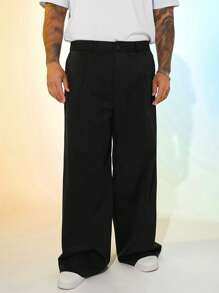 EASEVO Plus Size Men's Loose Woven Black Long Casual Pants