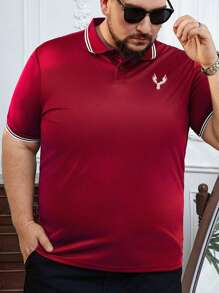 Manfinity Dauomo Nam Plus Size Mùa Hè Đại Bàng In Sọc Tay Ngắn Công Sở Áo Sơ Mi Polo - Đỏ - Xem 6