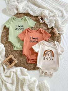 Loomiva Newborn Baby 3pcs Slogan Graphic Bodysuit - Multicolor - View 3