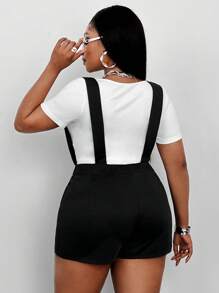 Maweii Plus Button Detail Suspender Shorts Without Tee