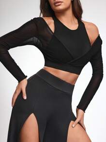 Menodora SHEIN Sport Casual Minimalist Sports T-Shirt & Tank Top, Suitable For Everyday Wear - Black - View 7