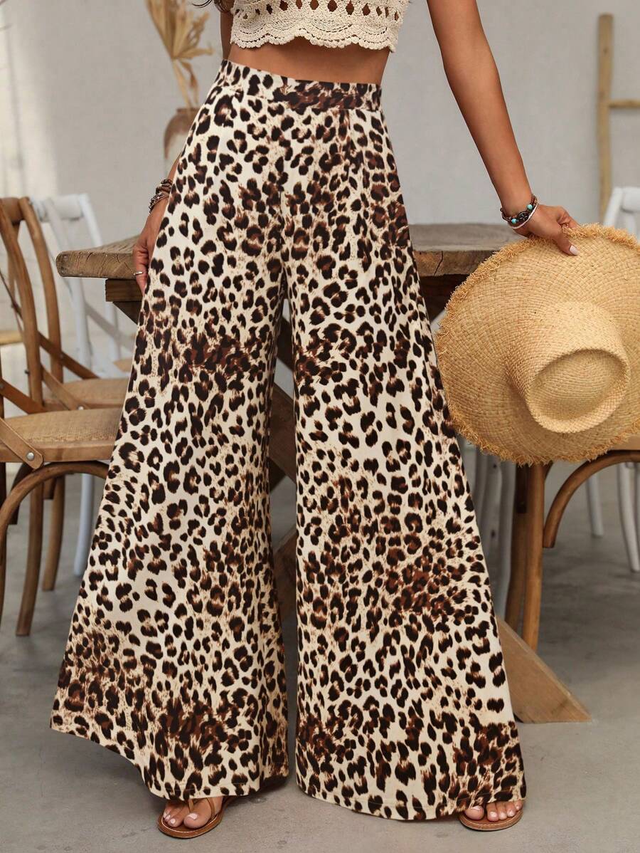 Breezaya Quần ống rộng họa tiết da báo toàn thân dành cho nữ, dáng rộng thoải mái, phù hợp cho kỳ nghỉ, trang phục thường ngày và đi làm, hàng mới về - Nhiều màu - Xem 1